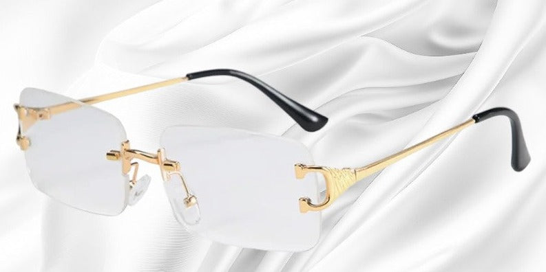Rimless Rectangular Sunglasses – Unisex, Metal Temples, Tinted UV-Protection Lenses