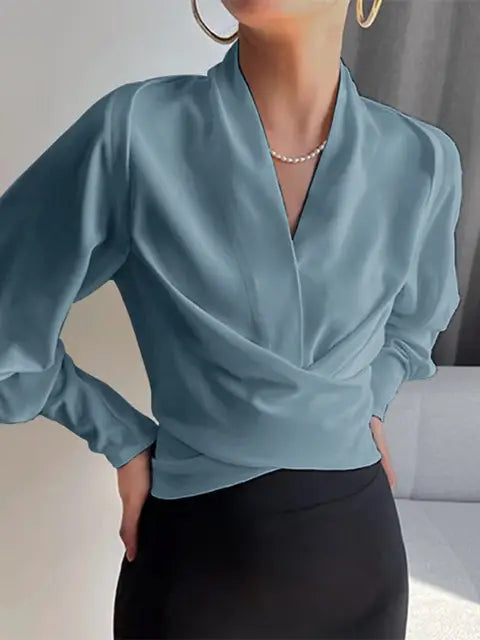 Elena – Trendy V-Neck Women's Blouse