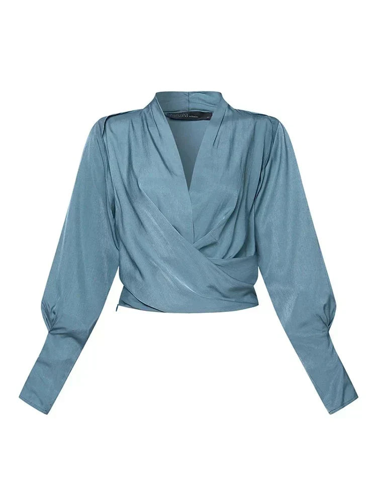 Elena – Trendy V-Neck Women's Blouse