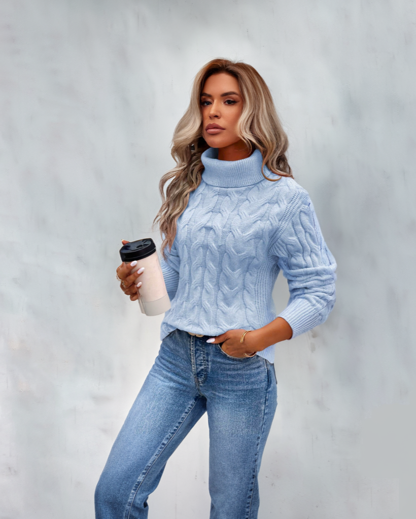 Enhanced Product Title: "Bella Women's Cozy Strickrollkragenpullover - Warm Knit Turtleneck Sweater for Fall & Winter Fashion" 

This title includes relevant keywords for better visibility in Google Shopping while clearly describing the product.