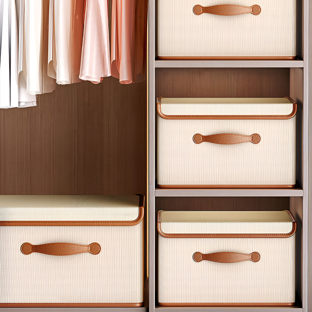 Foldable Storage Box – Lid, Leather Handles & Water-Resistant Oxford Fabric