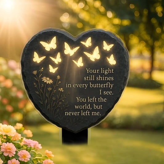 Acrylic Memorial Plaque – Butterfly Heart Design & Warm White LED Light