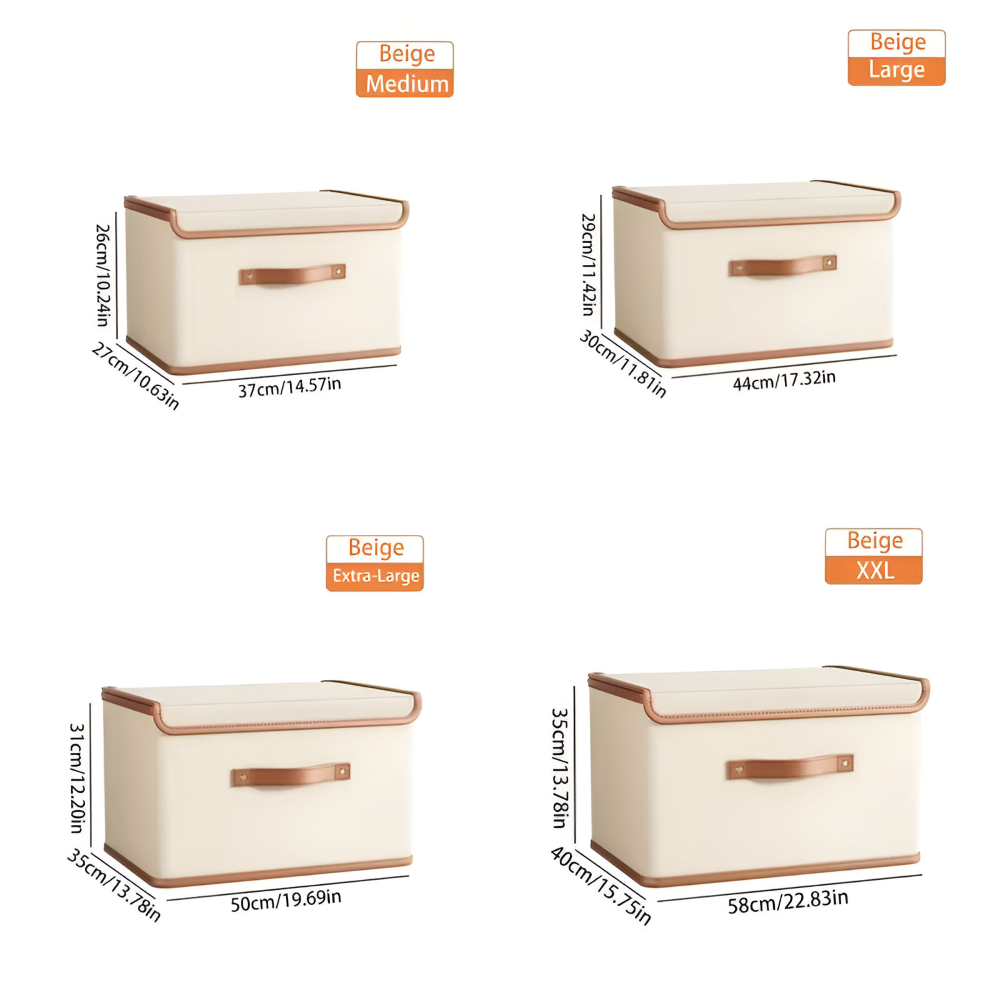 Foldable Storage Box – Lid, Leather Handles & Water-Resistant Oxford Fabric