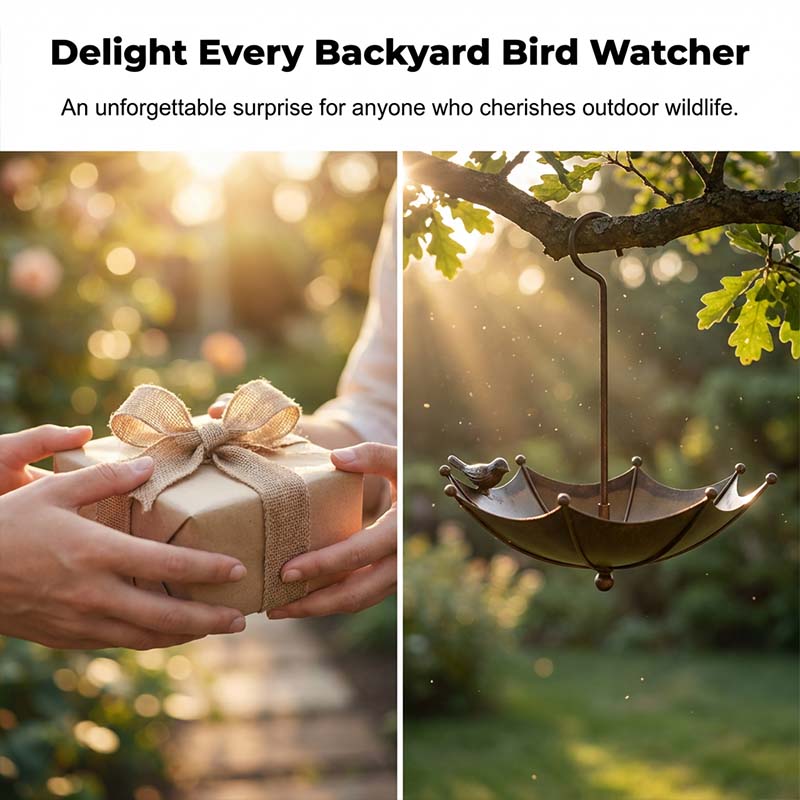 Hanging Umbrella Birdbath – Rust-Proof Iron, 28×23.5cm & Bronze Finish