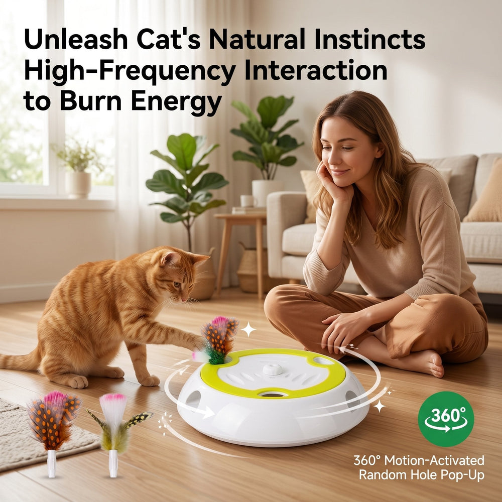Interactive Cat Toy – Automatic Feather Pop-Up, Motion Sensor & USB-C Rechargeable