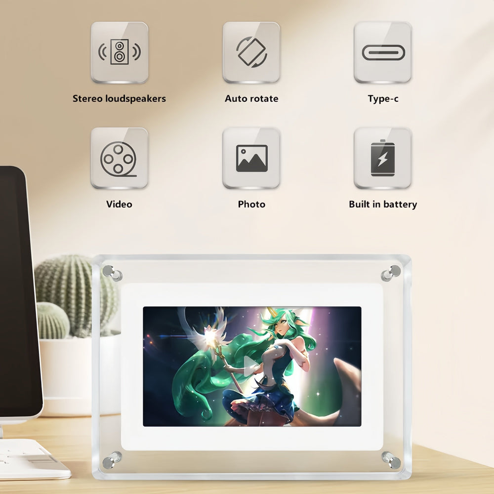 7-Inch Digital Video Photo Frame – HD Display, 2GB Storage & Rechargeable Battery