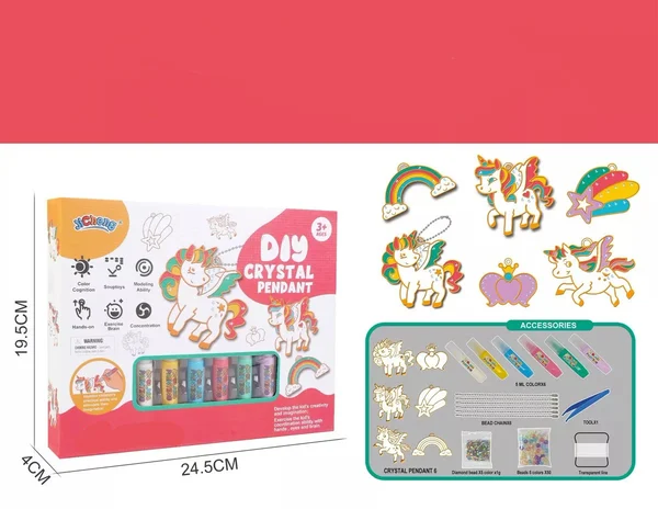 Kids Crystal Craft Kit – 30×30cm Canvas, No-Bake Glue & 9 Designs