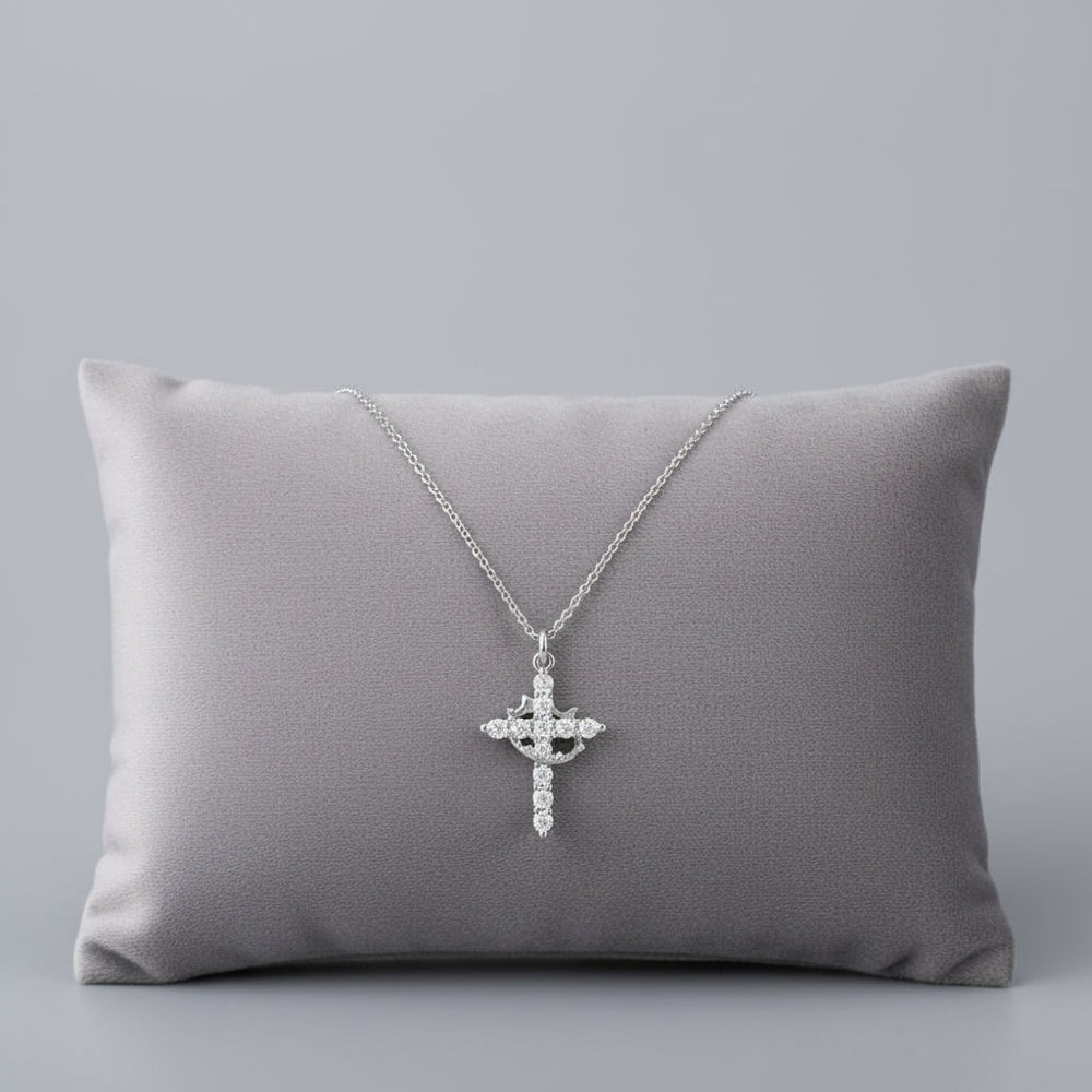 Cross Necklace Crown Pendant Gold Silver Faith Jewelry