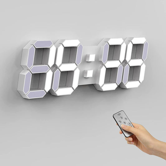 3D LED Digital Wall Clock – 38cm, Remote Control & Temperature Display