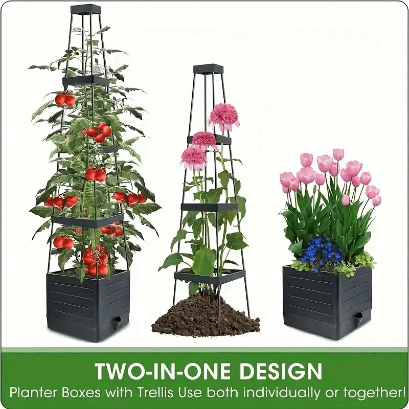 Self-Watering Planter Box with Trellis – Weatherproof, Drainage, Anthracite