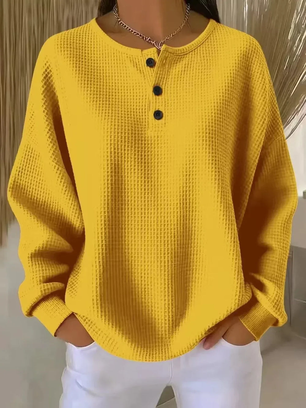 Optimized Product Title: Anne™ Cozy Waffle Knit Sweatshirt with Collar - Stylish & Comfortable Women's Top 

This title includes relevant keywords while maintaining clarity and appeal for potential customers.