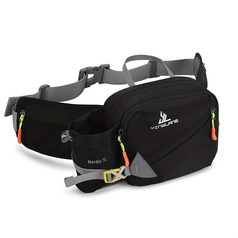 Running Waist Bag with Bottle Holder – 3L Nylon, Adjustable 50–100cm Belt