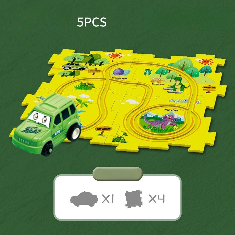 Kids Puzzle Road Play Set – Toy Car, Traffic Signs & 47×25cm Track