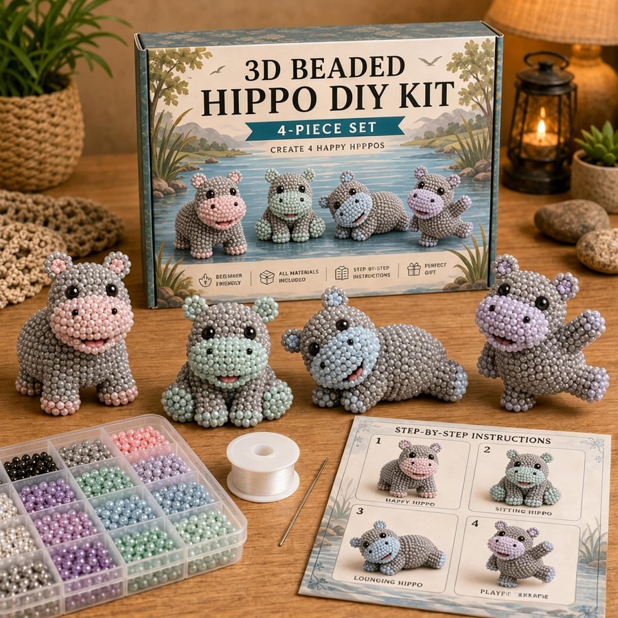 3D Beaded Craft Kit – Glass Bead Animal Figures, Beginner-Friendly & 12 Motif Sets
