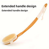 BowLift | Back Boar Bristles Cleaning Sponge for the Shower - Long Wooden Handle Bath Sponge Brush, Soft Natural Bristles for Back Cleaning
