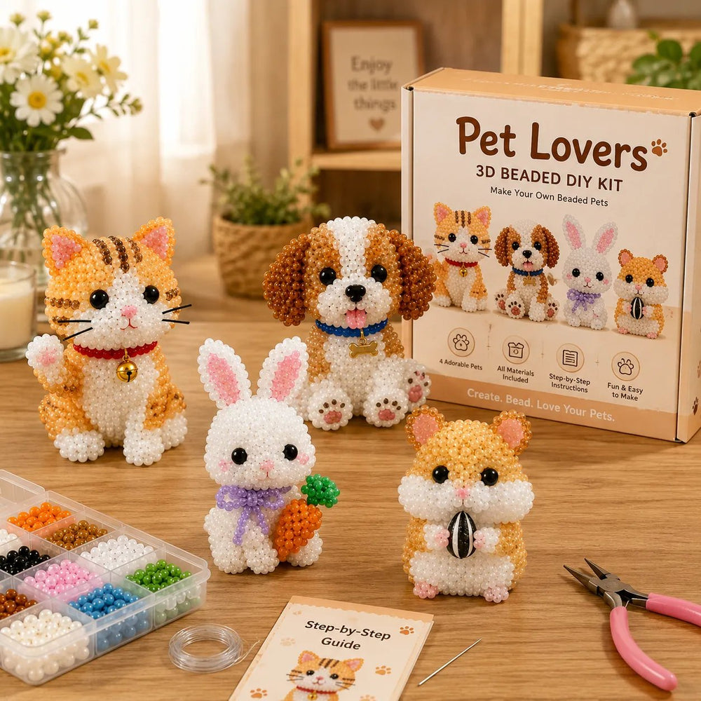 3D Beaded Craft Kit – Glass Bead Animal Figures, Beginner-Friendly & 12 Motif Sets
