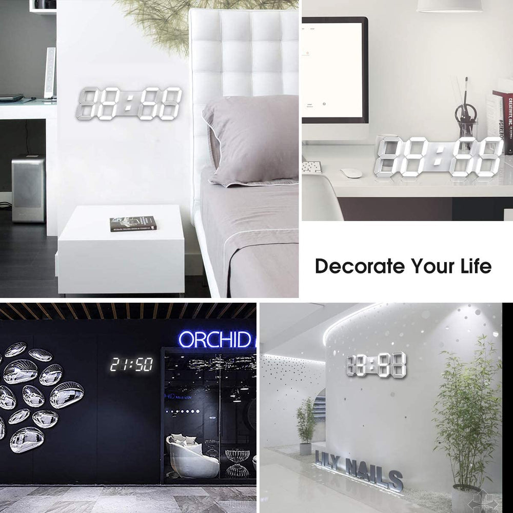 3D LED Digital Wall Clock – 38cm, Remote Control & Temperature Display