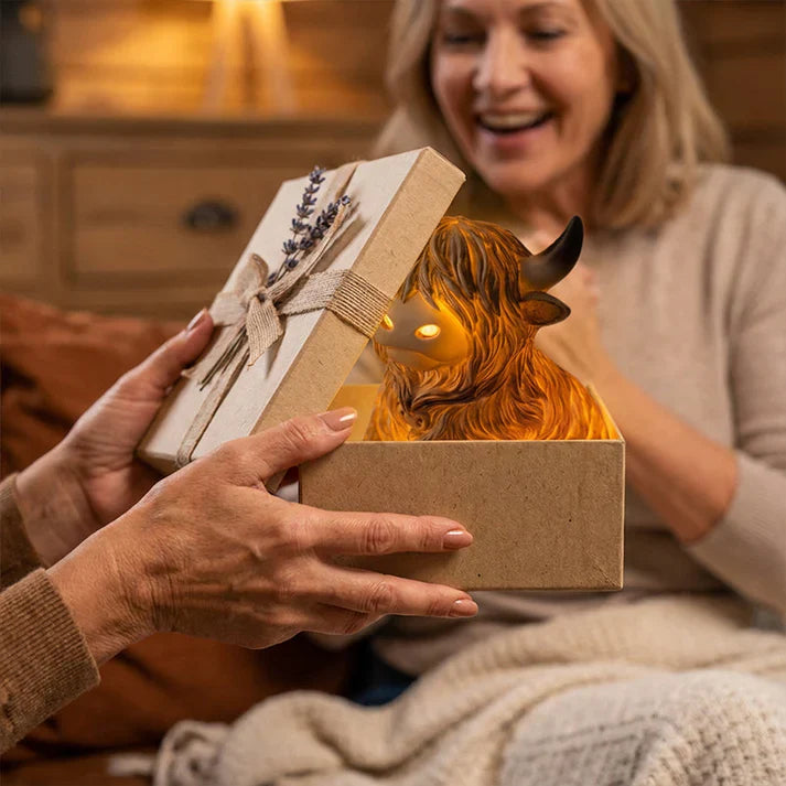 Highland Cow Resin Night Light – Decorative Lamp with Warm Amber Glow for Cozy Ambiance