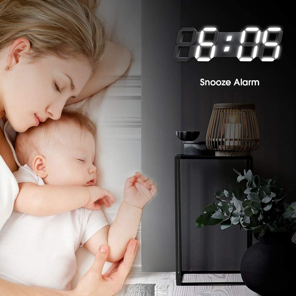 3D LED Digital Wall Clock – 38cm, Remote Control & Temperature Display