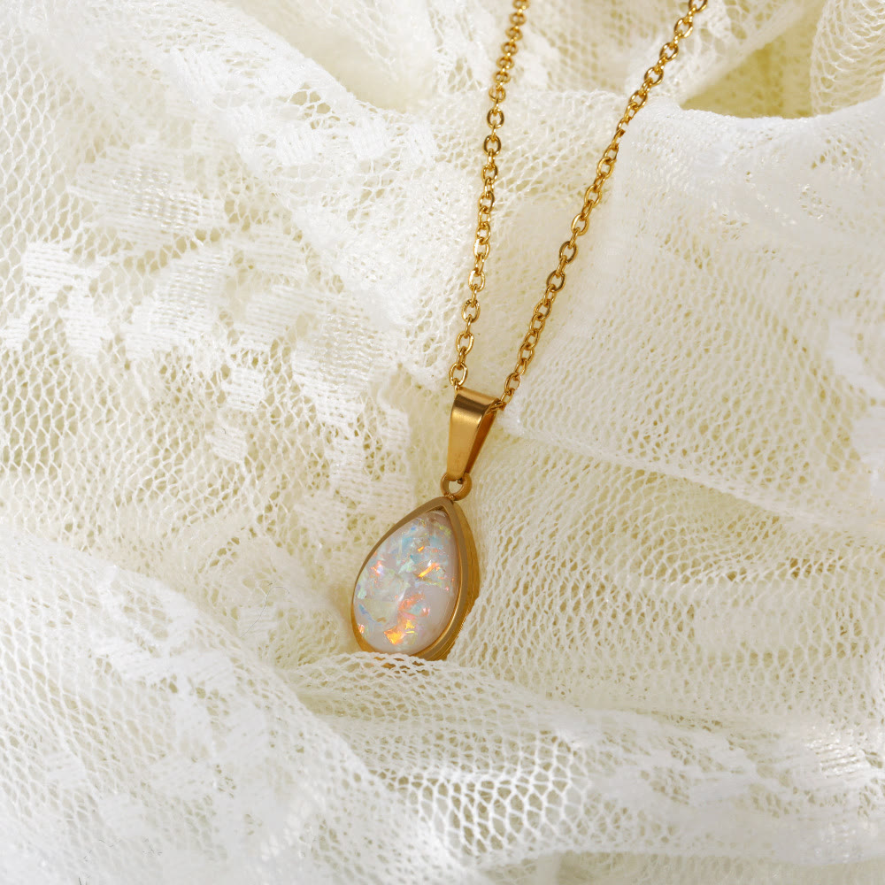 18K Natural Opal Teardrop Pendant Necklace - Eloise
