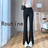 Plus-Size Black Flared Pants with Slit - Stylish Fall Edition for Women