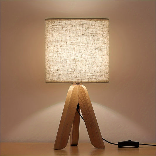 Nordic Wooden Tripod Table Lamp – Fabric Shade, Solid Wood Base & Minimalist Design