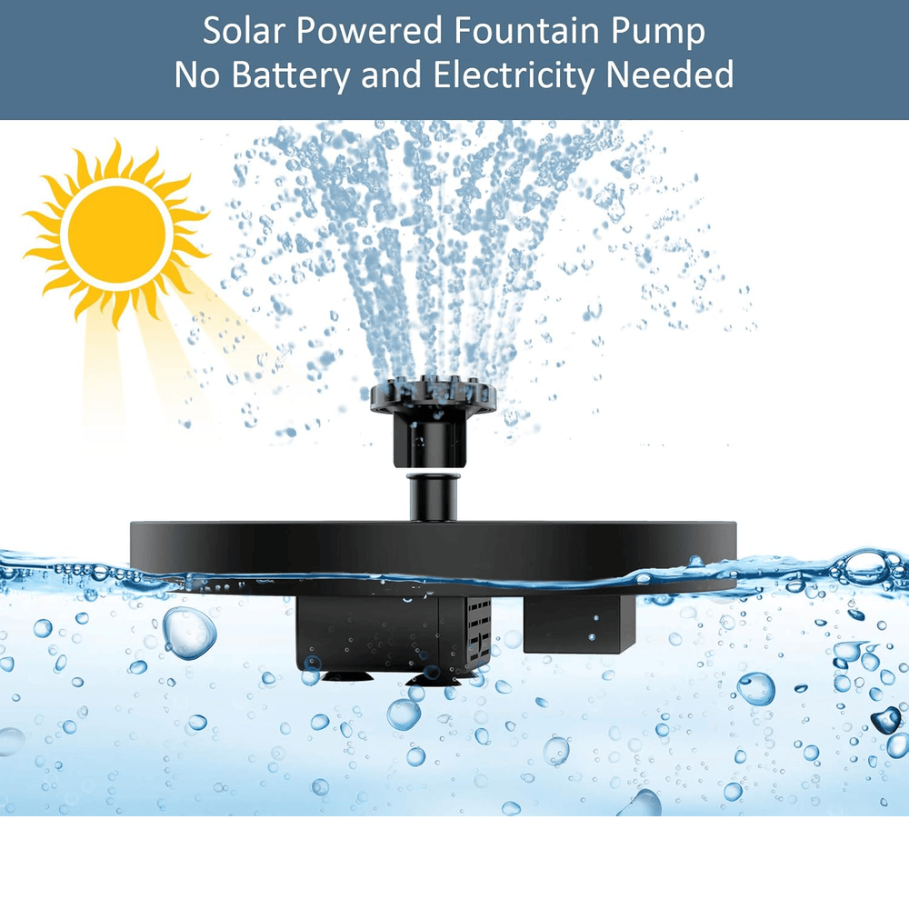 Solar Fountain Pump – Cordless, Interchangeable Nozzles, LED Option