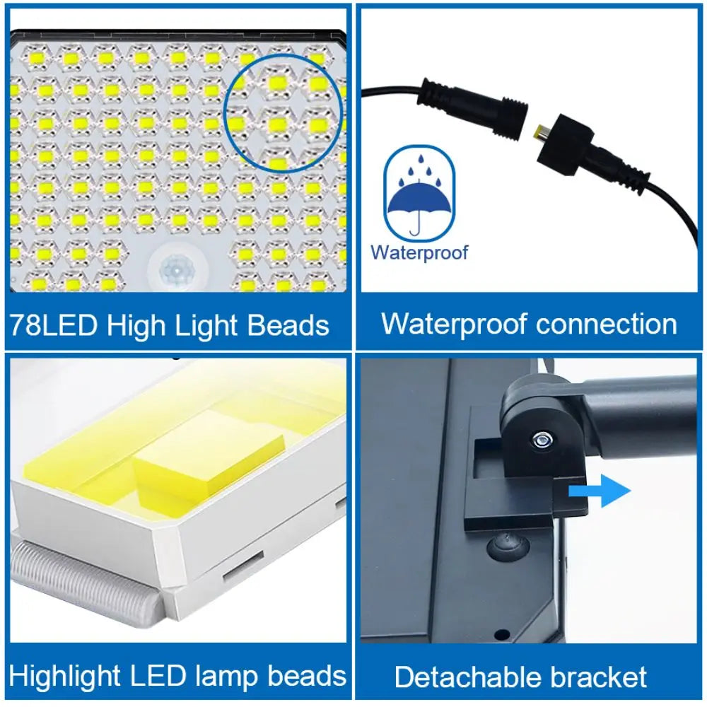 Solar Motion Sensor Wall Light – 106/144/280 LEDs, 120° Detection & Remote Control