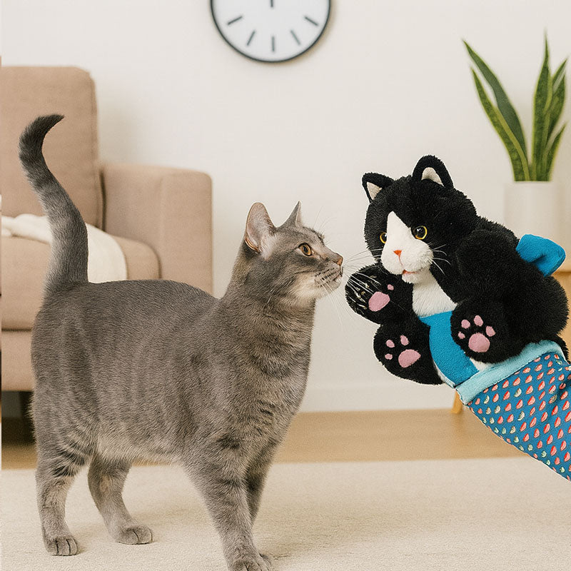 Enhanced Product Title: "Katzenhandschuh mit Plüschpuppe – Sicheres Spielzeug für Kratzfreies Spielen mit Ihrer Katze" 

This title is optimized for clarity and includes relevant keywords that potential buyers might search for, while also highlighting the