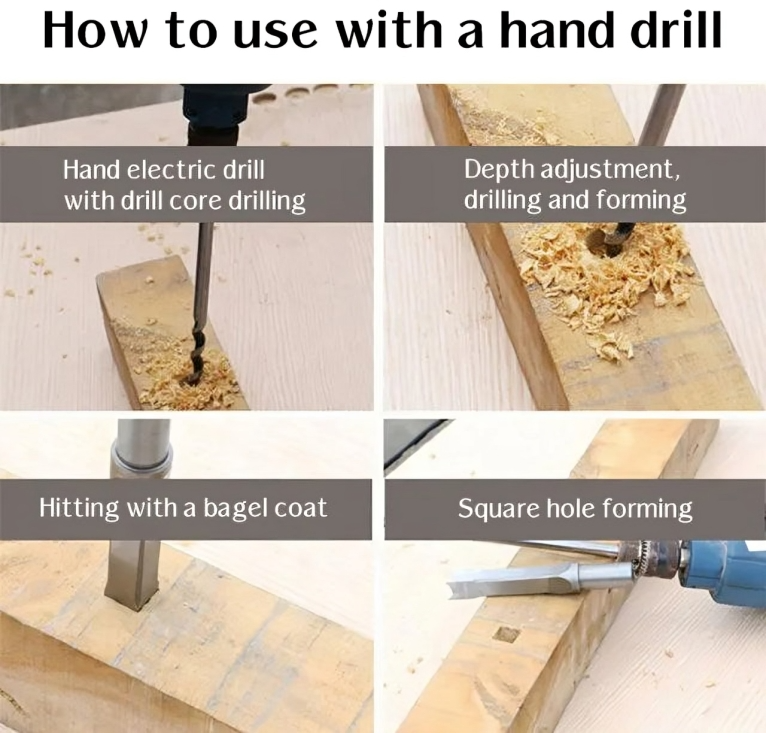 Square Hole Mortise Drill Bit Set – Carbon Steel, 4-Piece & 6.4-12.7mm