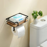Stylish Metal & Wood Wall Shelf with Toilet Paper Holder – Modern Bathroom Storage Solution