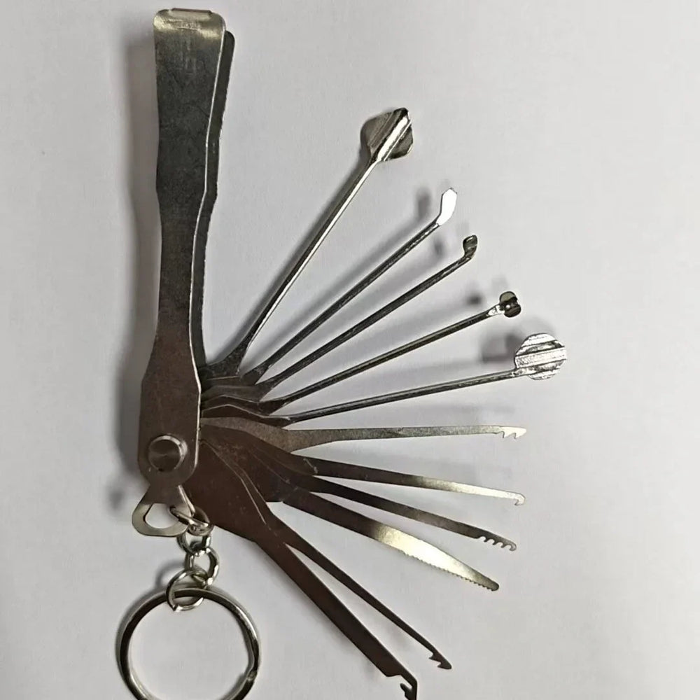 Folding Lock Pick Tool Set – Stainless Steel, 5 or 11 Pieces & Keychain Portable