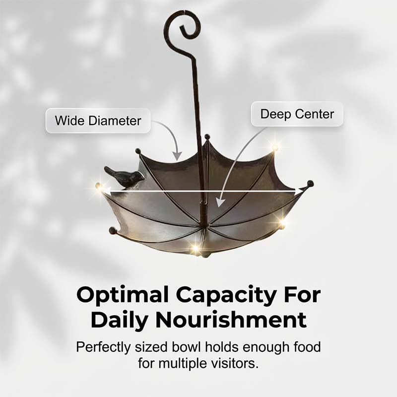 Hanging Umbrella Birdbath – Rust-Proof Iron, 28×23.5cm & Bronze Finish