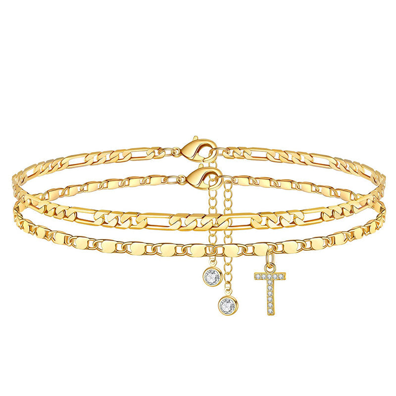 Layered Rhinestone Anklet – Women's, Gold-Plated & Adjustable Clasp