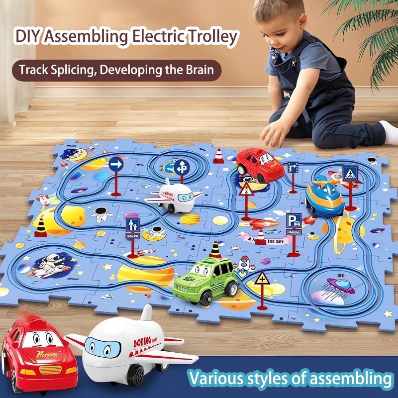 Kids Puzzle Road Play Set – Toy Car, Traffic Signs & 47×25cm Track