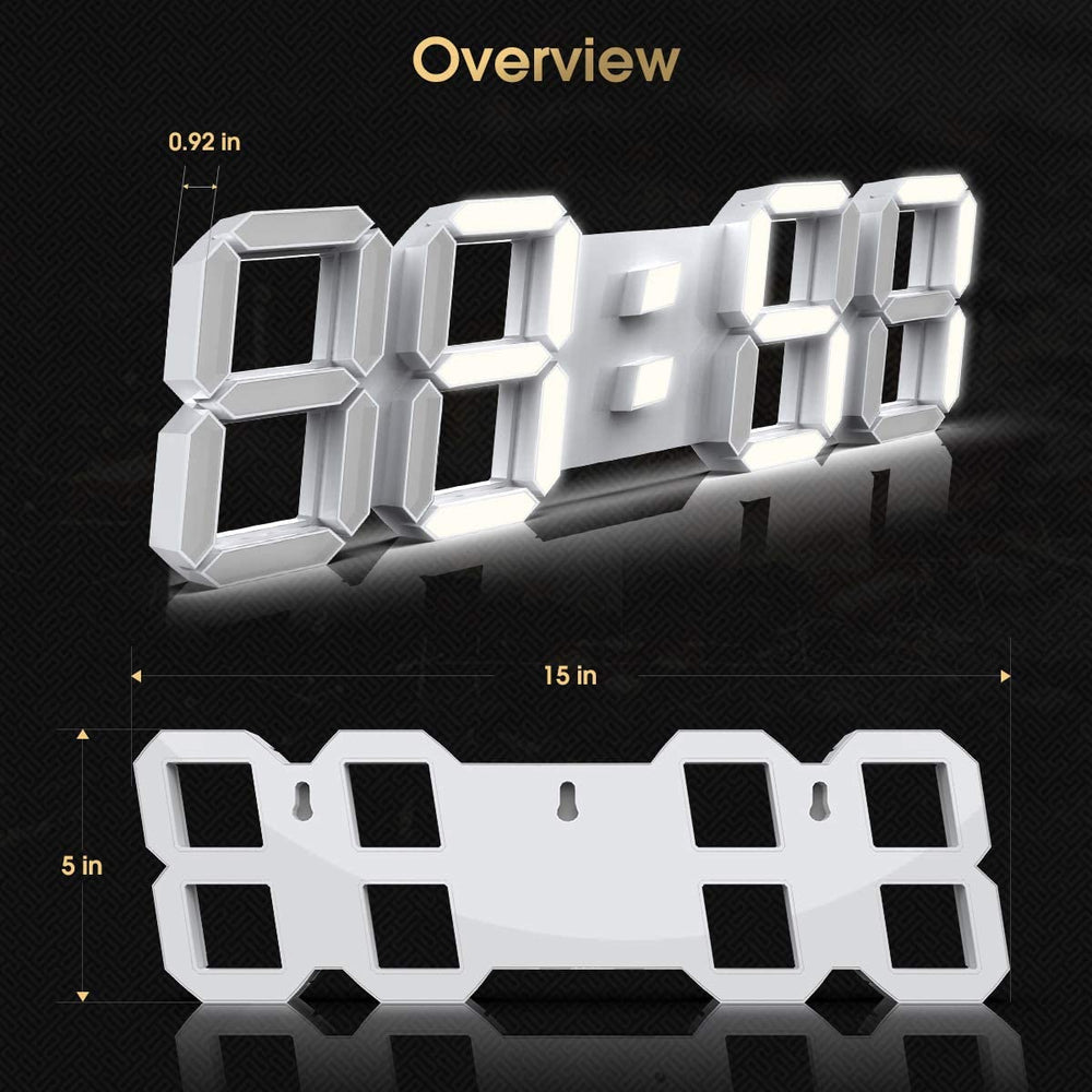 3D LED Digital Wall Clock – 38cm, Remote Control & Temperature Display