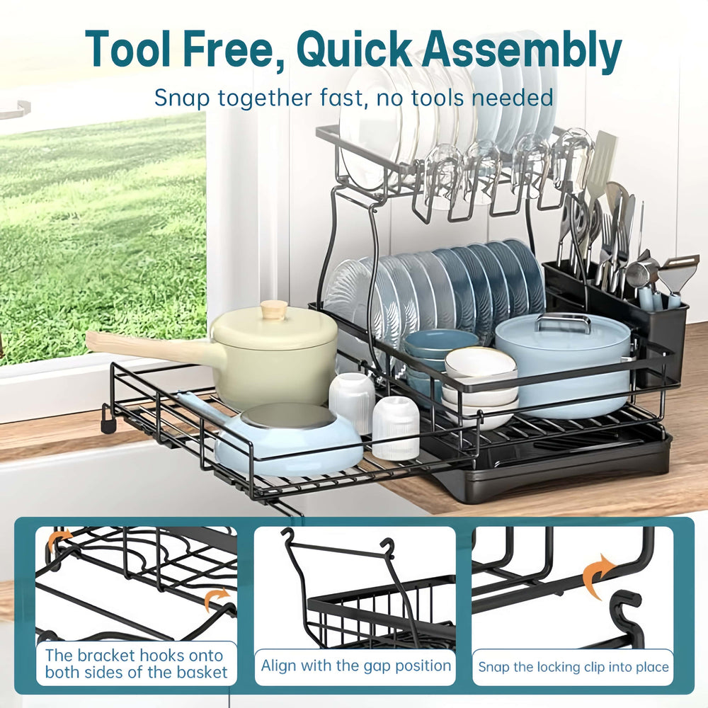 2-Tier Dish Drying Rack – Expandable, Drip Tray & Cutlery Holder
