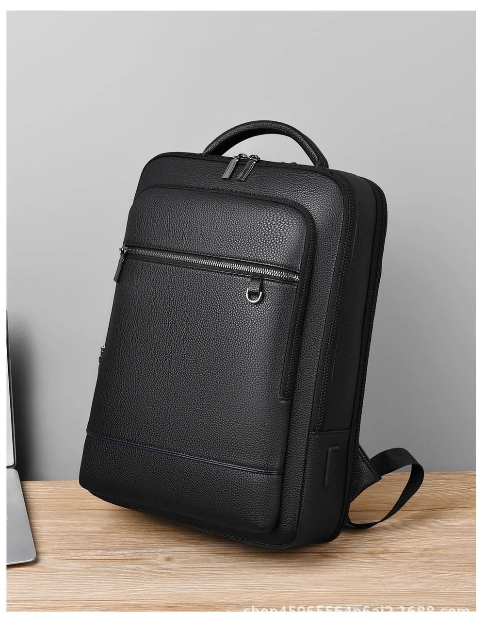 Men's Leather Laptop Backpack – USB Charging Port, 15.6-Inch Sleeve & PU Leather