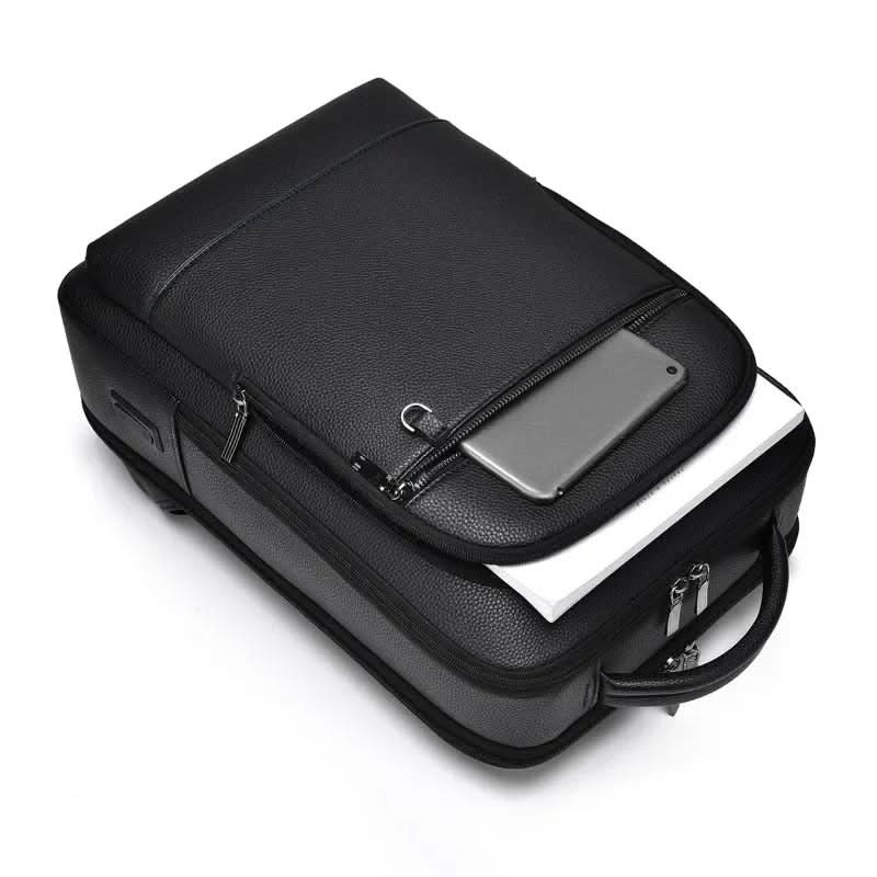 Men's Leather Laptop Backpack – USB Charging Port, 15.6-Inch Sleeve & PU Leather
