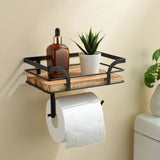 Stylish Metal & Wood Wall Shelf with Toilet Paper Holder – Modern Bathroom Storage Solution