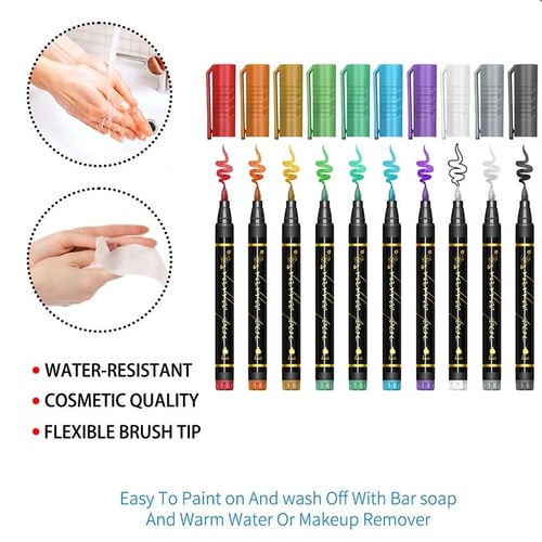 Enhanced Product Title: "10-Farben Temporäre Tattoo-Marker Set mit Pinselspitze – Kreative Körperkunst für Kinder und Erwachsene" 

This title includes relevant keywords for better visibility while also highlighting the product's features and potential us