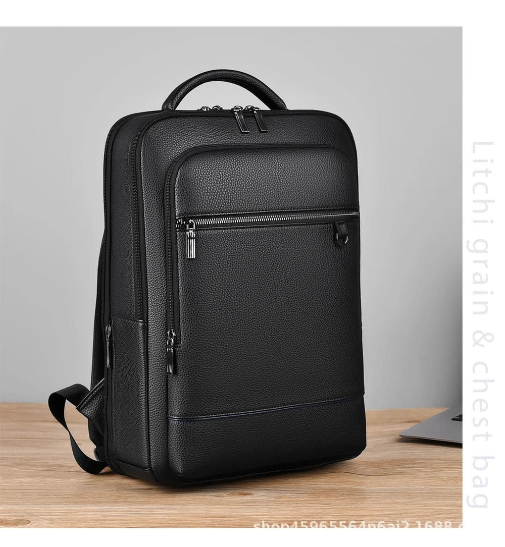 Men's Leather Laptop Backpack – USB Charging Port, 15.6-Inch Sleeve & PU Leather