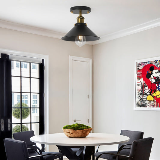 Semi Flush Mount Ceiling Light – Industrial Black Design, Vintage Metal Finish