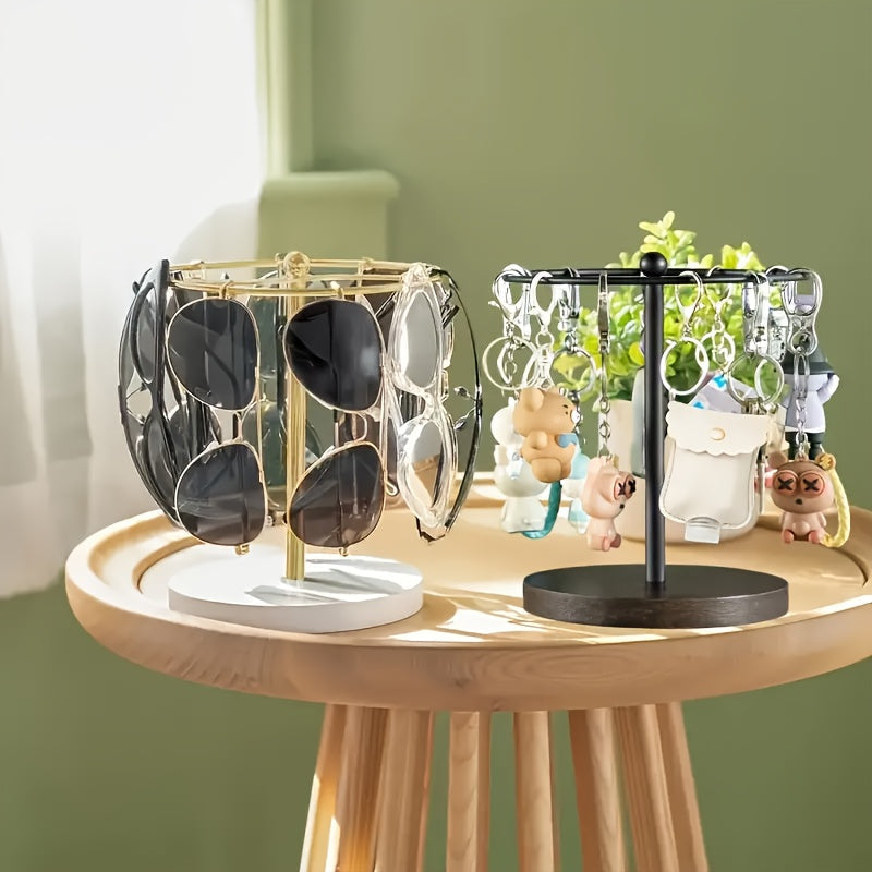 Metal Eyeglass Holder Stand – Round Organizer, Weighted Base & Gold/Black Finish
