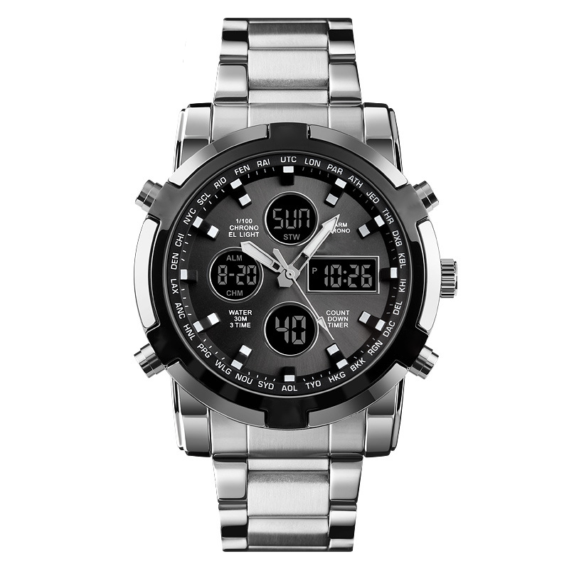 Unisex Digital Sports Watch – 3 Time Zones, 30m Waterproof & EL Backlight
