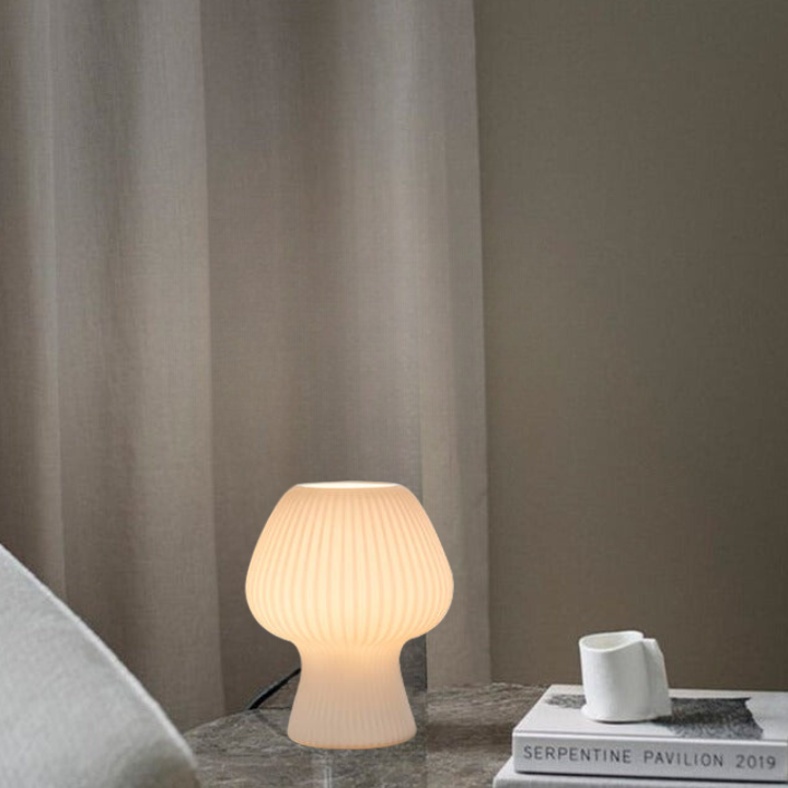 Vintage Bedside Table Lamp | Ribbed Glass Mushroom Lamp