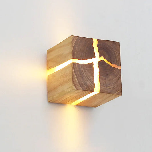 Wall Light – Hand-Carved Solid Wood & Resin Inlay Design