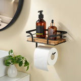 Stylish Metal & Wood Wall Shelf with Toilet Paper Holder – Modern Bathroom Storage Solution