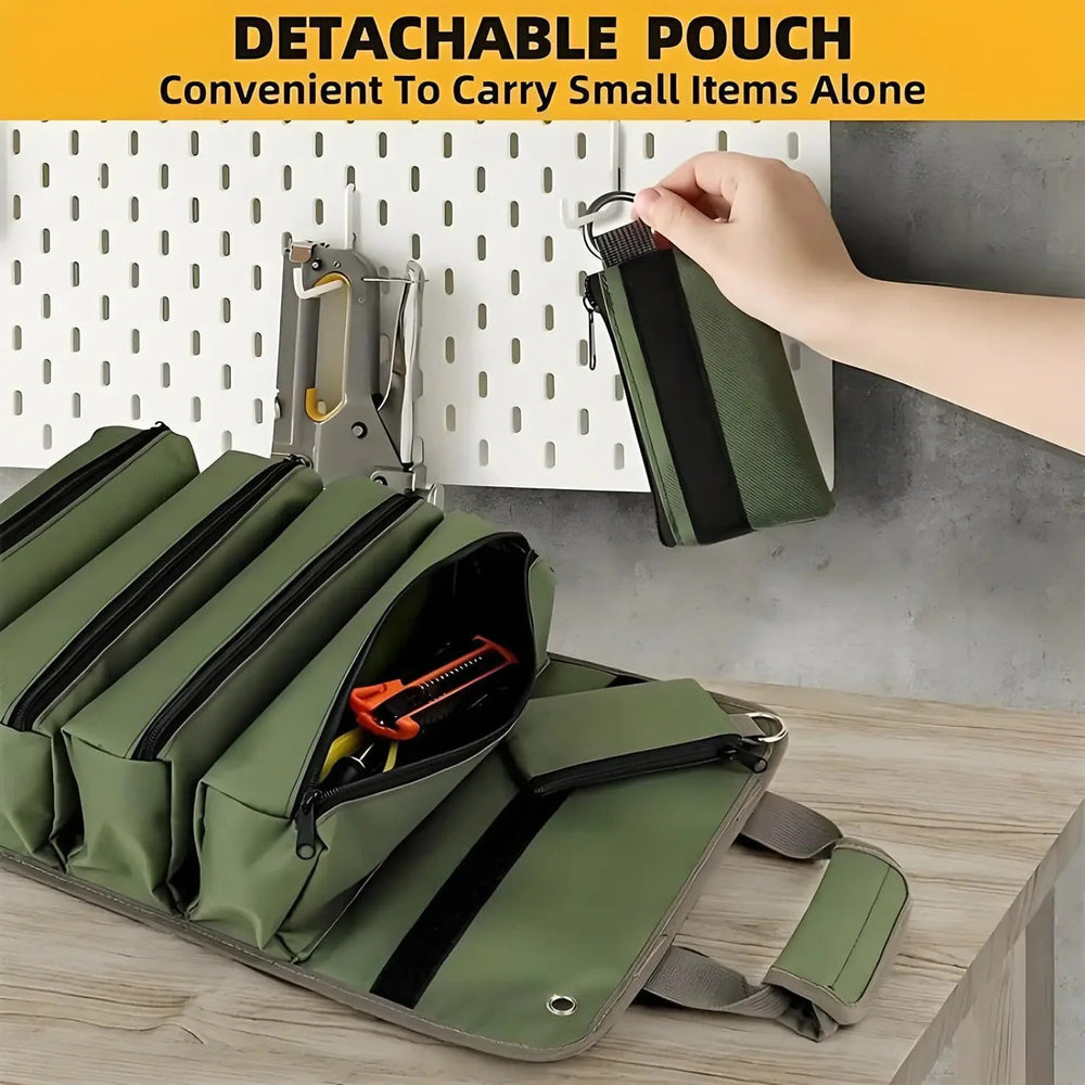 Roll-Up Tool Bag – Multiple Pockets, Removable Trays & Carry Handle