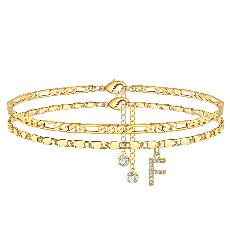 Layered Rhinestone Anklet – Women's, Gold-Plated & Adjustable Clasp